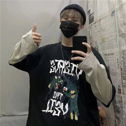 Men T Shirts autumn men Clothes anime casual Long Sleeved Oversized Y2K T-Shirt Harajuku Streetwear Academia Hip Hop tee tops Ghost District