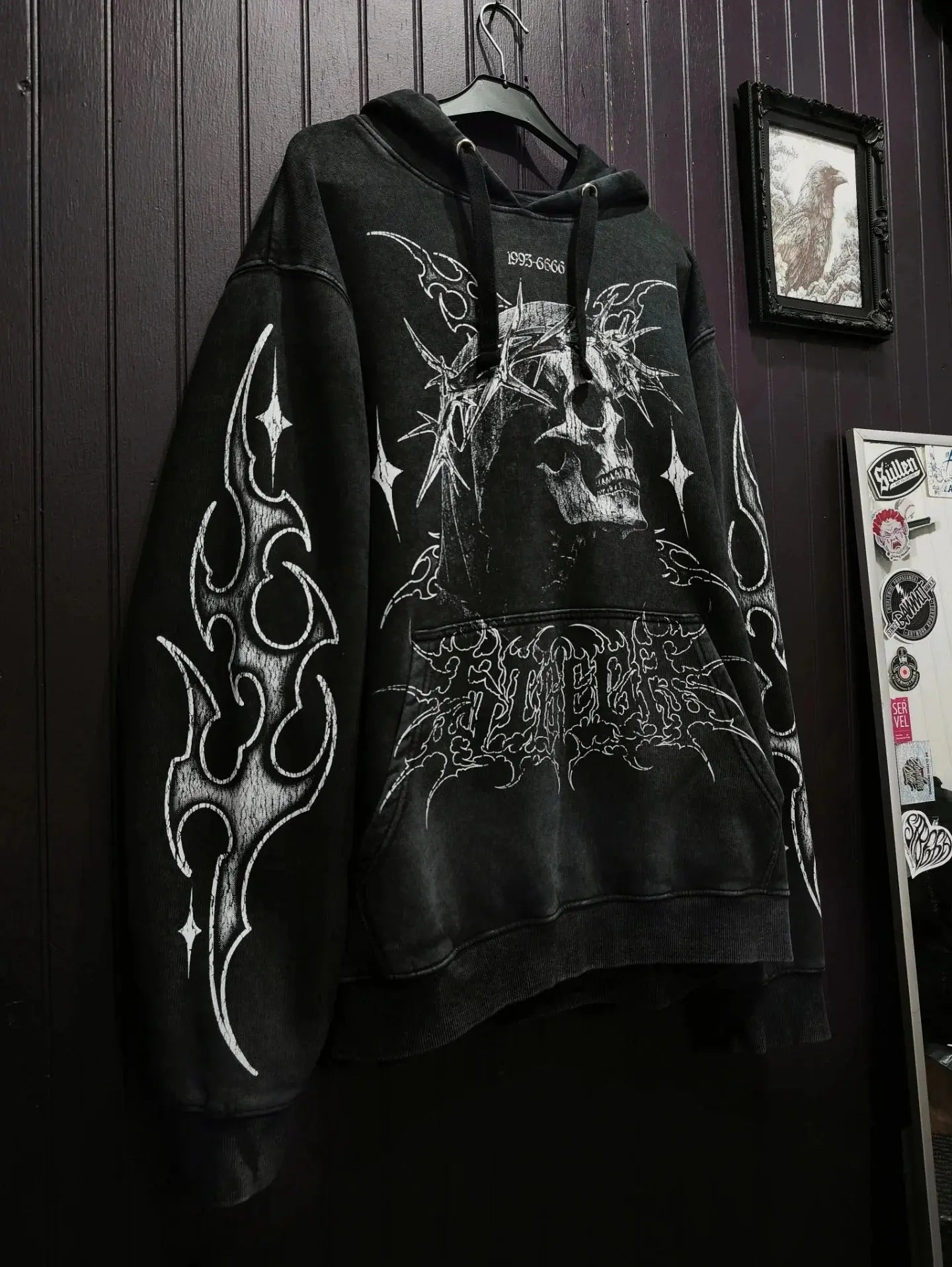 Y2K Harajuku Gothic Style White Oversized Hoodie with Intricate Skull Graphic Print Elaborate Holy Writ Script Design Streetwear - Ghost District