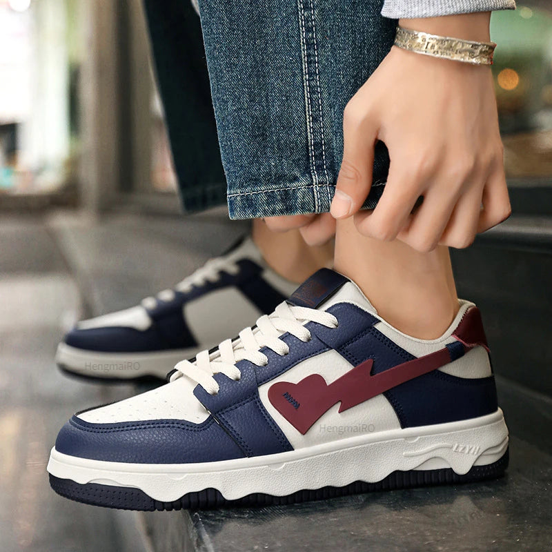 Women Shoes Men Retro Street Heart Pattern Skateboard Shoes Y2K Fashion Sneakers Couple Students Outdoor Sports Casual Shoes - Ghost District