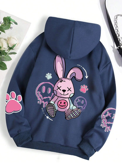 Hip Hop Street Casual Printed Female Hoodies Fashion Hoodie Oversize Loose New Sweatshirts Autumn Warm Fleece Clothing Ghost District