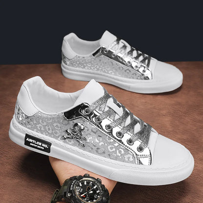 Trend Designer Casual Shoes for Men Street Tinsel Skulls Flats Vulcanized Fashion Brand Luxury Sneakers Jogging Man Sport Shoes - Ghost District