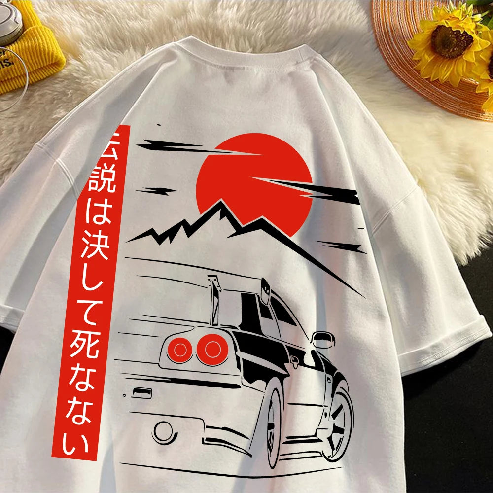 Japanese Style Car JDM Culture GTR Racing T Shirts Men Women Street Wear Original Design Oversized 100% Cotton Couple Tops Tees - Ghost District