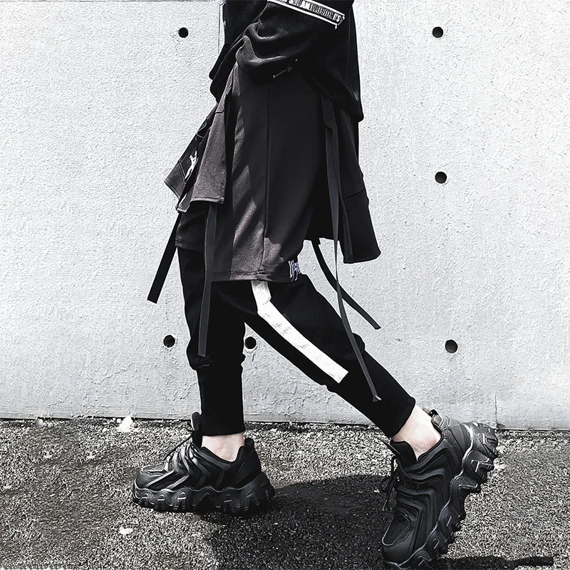 HKSH Fake Two Pieces Embroidered Legged Overalls High Street Hip Hop Dark Techwear Autumn Winter New Cargo Pants Trendy HK2900 Ghost District