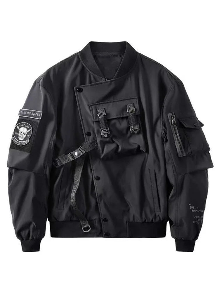 God of Death Bomber Jacket Chest Pocket Techwear Men Punk Hip Hop Tactical Streetwear Black Varsity Jackets Oversized MA1 Coats Ghost District