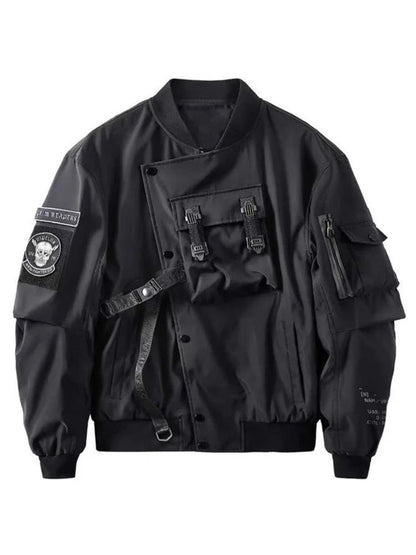 God of Death Bomber Jacket Chest Pocket Techwear Men Punk Hip Hop Tactical Streetwear Black Varsity Jackets Oversized MA1 Coats Ghost District