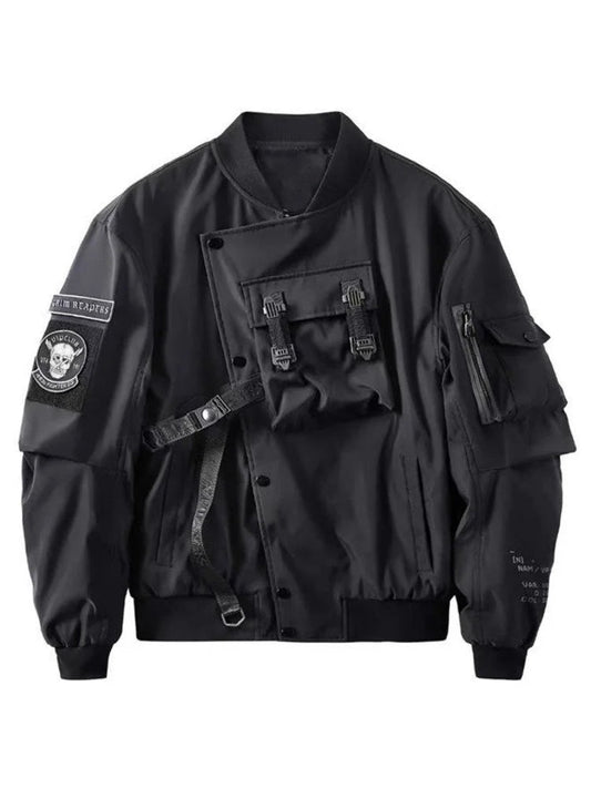 God of Death Bomber Jacket Chest Pocket Techwear Men Punk Hip Hop Tactical Streetwear Black Varsity Jackets Oversized MA1 Coats Ghost District
