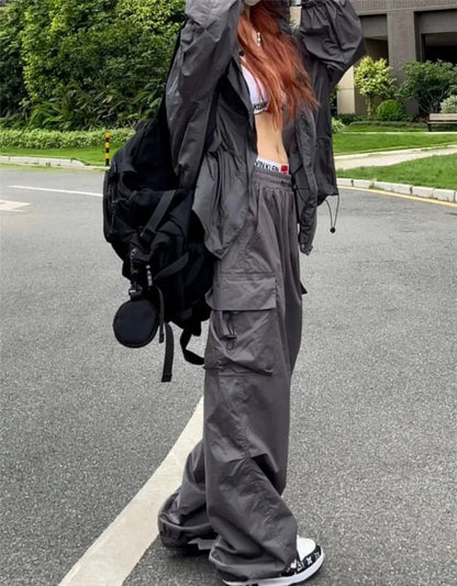 Retro Workwear Pants with Design Sense for Women's 2025 Summer Straight Leg Loose Wide Leg Pants - Ghost District