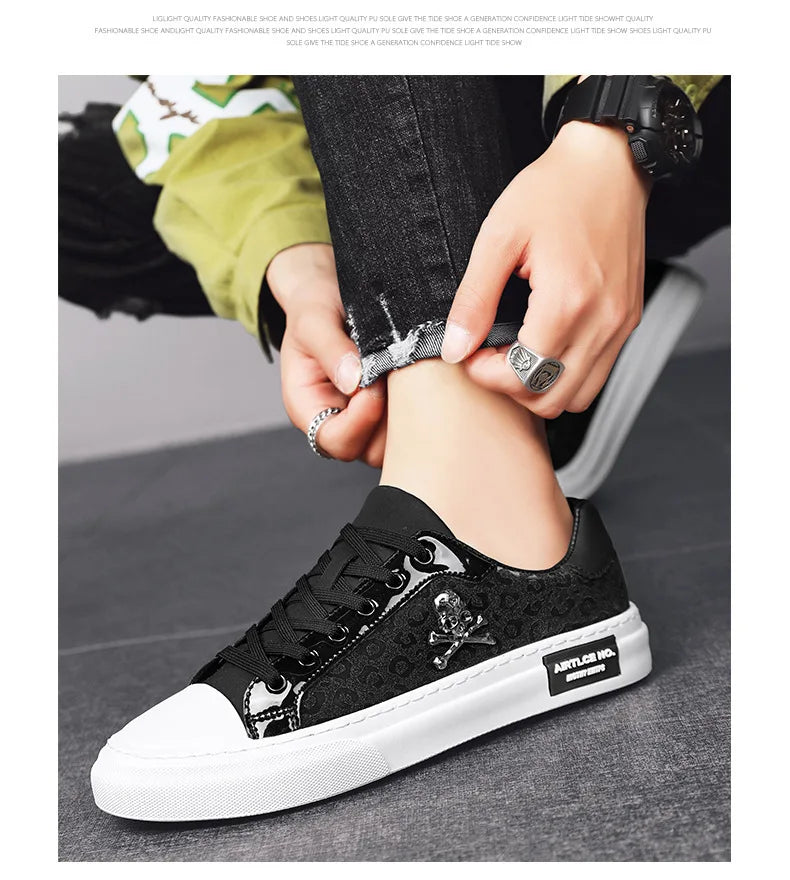 Trend Designer Casual Shoes for Men Street Tinsel Skulls Flats Vulcanized Fashion Brand Luxury Sneakers Jogging Man Sport Shoes - Ghost District