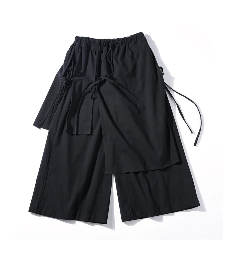 ARENS Techwear Wide Leg Pants Punk Gothic Black Trousers Male Goth Cotton Linens Summer Japanese Style Streetwear Hip Hop - Ghost District