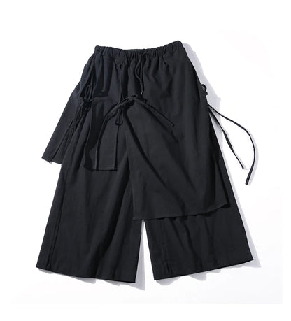ARENS Techwear Wide Leg Pants Punk Gothic Black Trousers Male Goth Cotton Linens Summer Japanese Style Streetwear Hip Hop - Ghost District