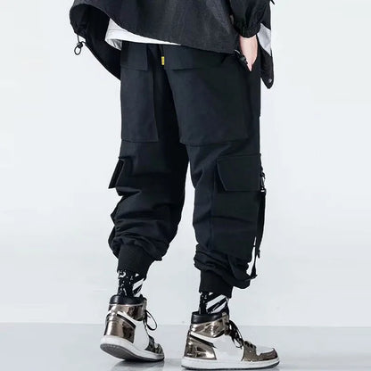 Techwear Ribbons Tactical Cargo Baggy Pants Jogger Men Casual Letter Hip Hop Teenager Sweatpants Joggers Cropped Pants For Men - Ghost District