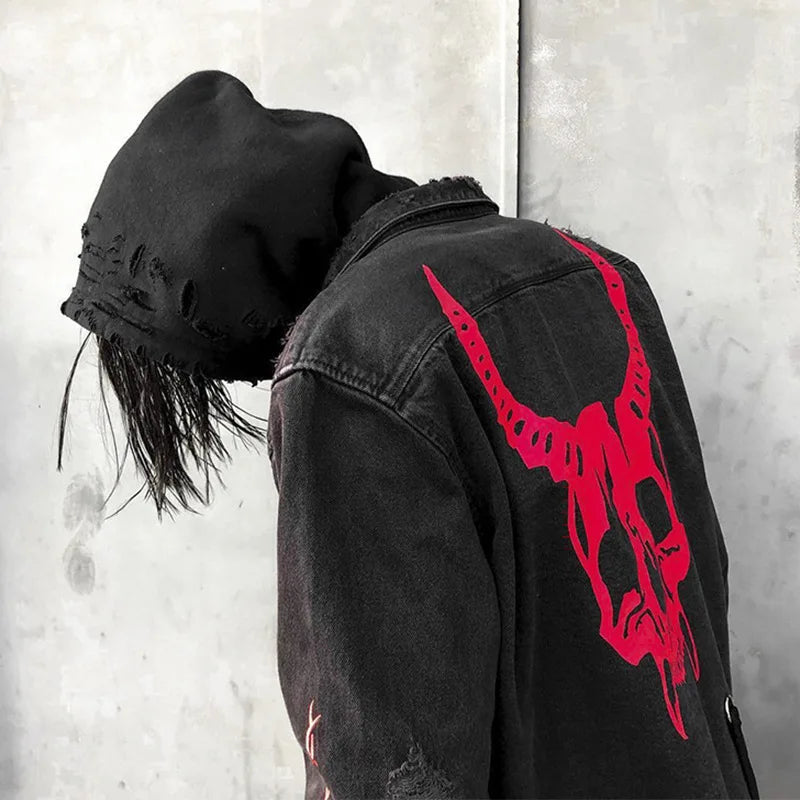 Mens Gym Trend Denim Jacket Techwear Jeans Jackets Causal Fitness Man Loose Clothing Outerwear Coat Cotton Sports Sweatshirt Ghost District