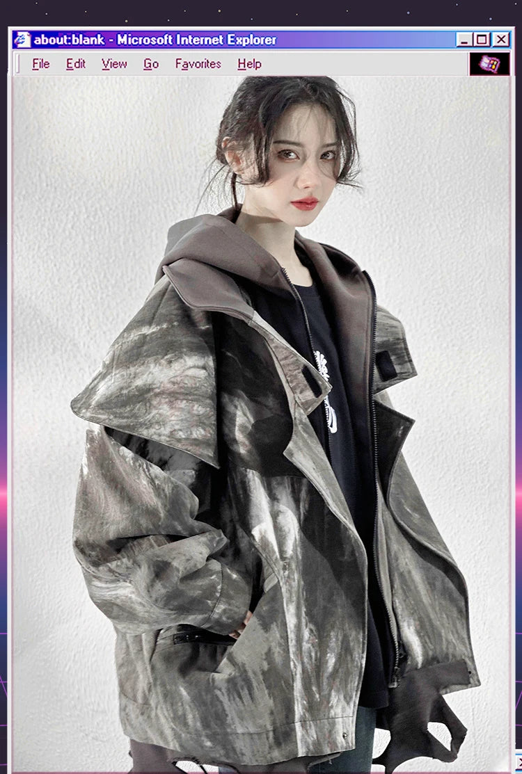 Unisex High Street Functional Cargo Jacket Techwear Fake two-piece Tactical Windbreaker Coats Streetwear Men's clothing Oversize - Ghost District