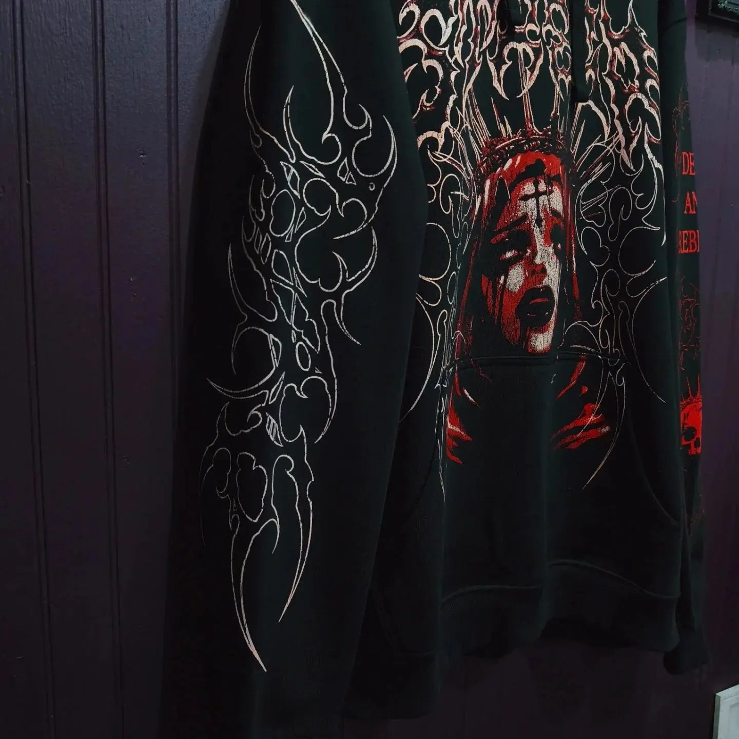 Y2K Harajuku Gothic Style White Oversized Hoodie with Intricate Skull Graphic Print Elaborate Holy Writ Script Design Streetwear - Ghost District