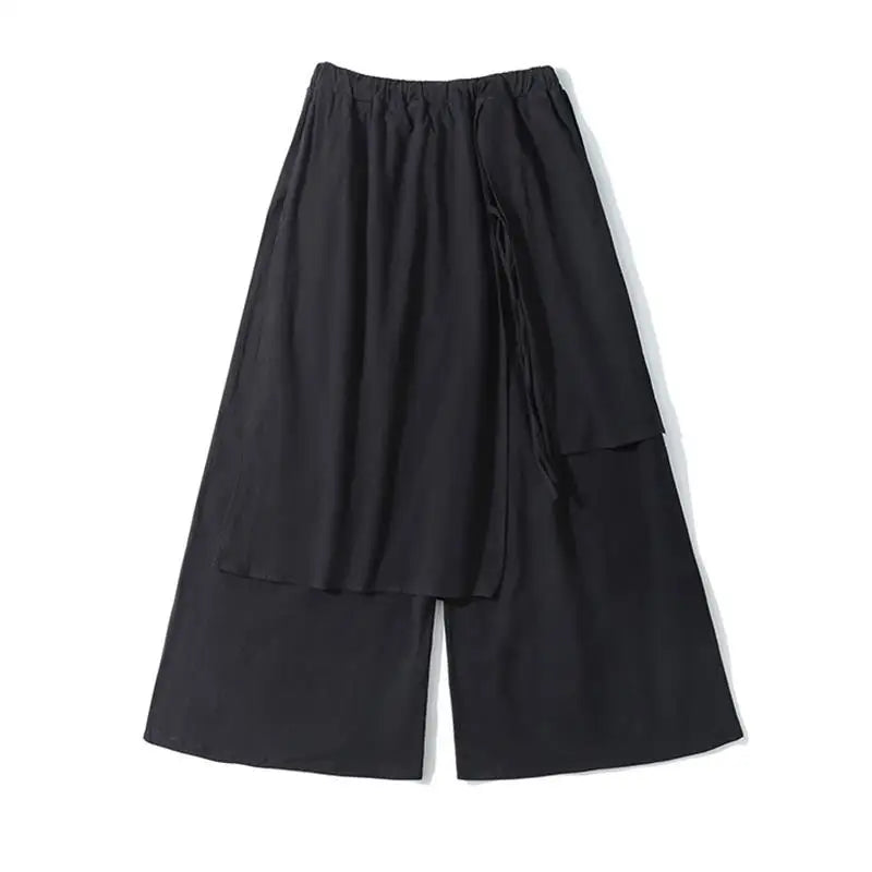 ARENS Techwear Wide Leg Pants Punk Gothic Black Trousers Male Goth Cotton Linens Summer Japanese Style Streetwear Hip Hop - Ghost District