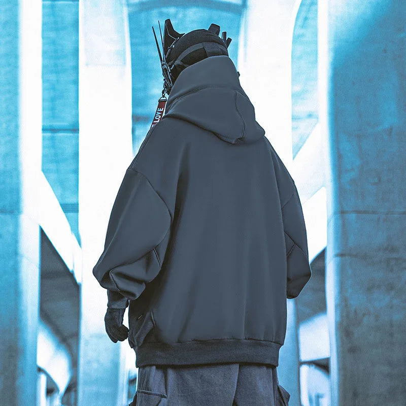 HKSH Heavy Industry Spring Autumn Men's Tide Stacked Collar Sweatshirt Hooded Hoodies Loose Casual Solid Color Punk Coats HK0797 Ghost District