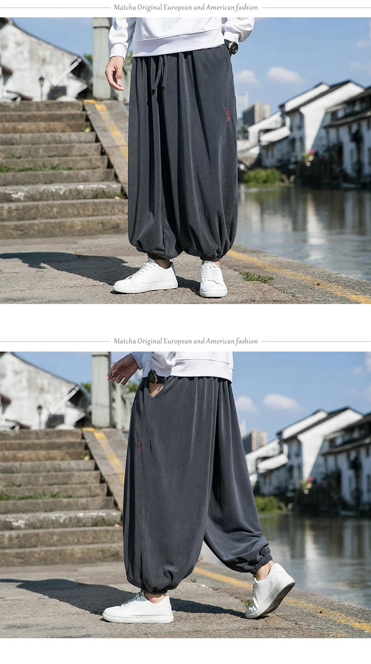 2023 Autumn Winter Pants Thickening Velvet Retro Harem Pants Men Solid Trendy Casual Wild Large Size Harajuku Jogging Trousers Ghost District