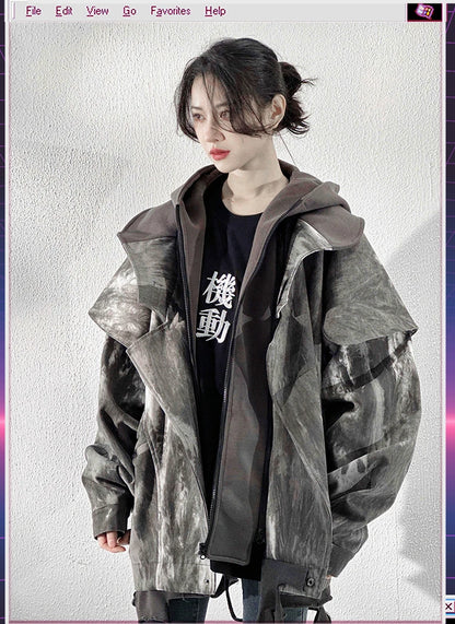 Unisex High Street Functional Cargo Jacket Techwear Fake two-piece Tactical Windbreaker Coats Streetwear Men's clothing Oversize - Ghost District