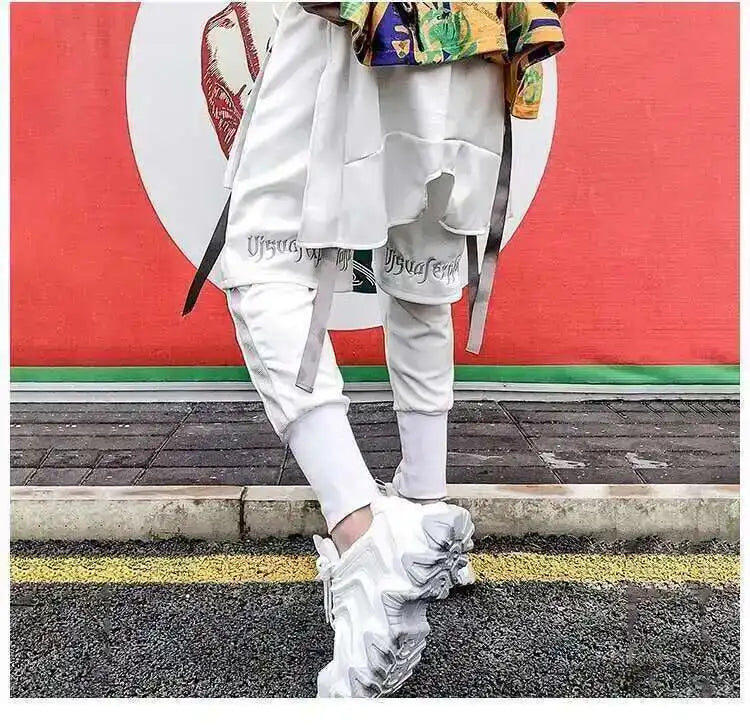 HKSH Fake Two Pieces Embroidered Legged Overalls High Street Hip Hop Dark Techwear Autumn Winter New Cargo Pants Trendy HK2900 Ghost District