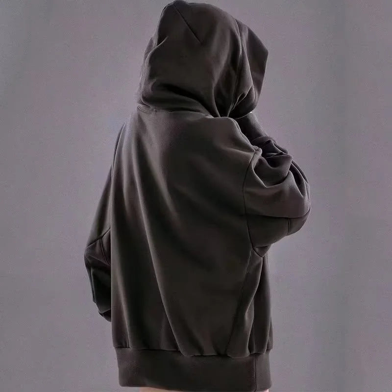 Embroidery Turtleneck Sweatshirt For Men Japanese Ninja Hoodies Autumn Hip Hop Fleece Pocket Streetwear Oversized Y2K Hoody Ghost District