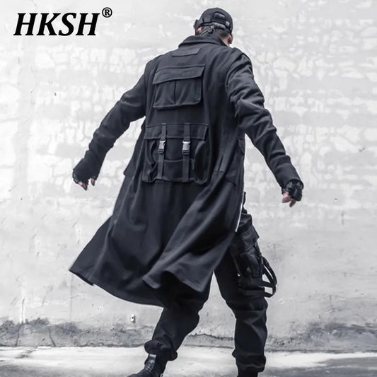 HKSH Spring Autumn New Man Tide Dark Functional Heavy Cloak Multi Pockets Jackets Loose Handsome Yamamoto Techwear Trench HK5607 Ghost District