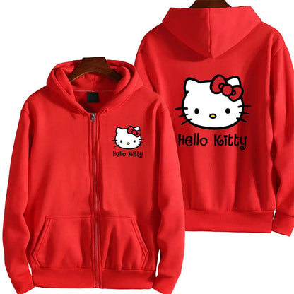 Women's Zipper Hoodie Autumn and Winter New Cute Kawaii Sanrio Hello Kitty Pattern Sweatshirt 2024 Streetwear Women's Clothing Ghost District