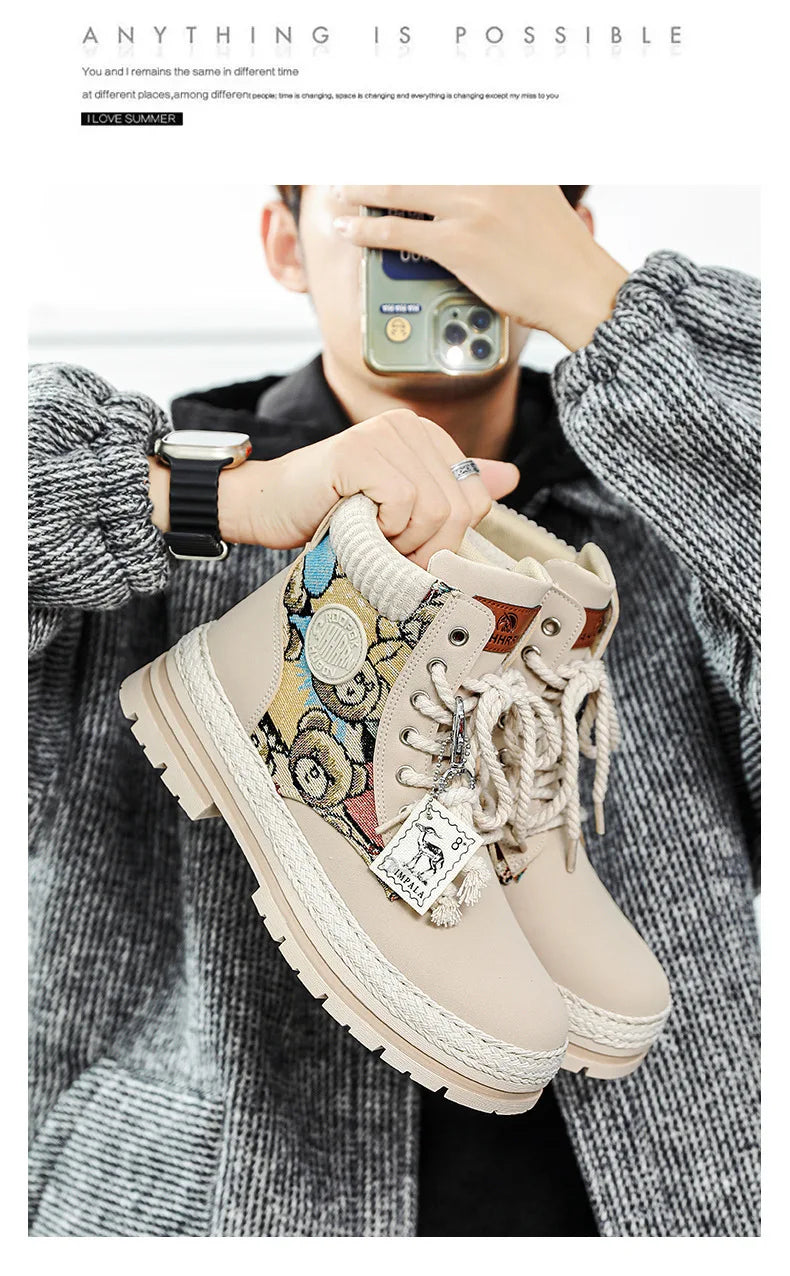 New Men's Winter Boots Outdoor Platform Boots 2023 Designer Men's Shoes Comfortable Desert Boots Street Style Motorcycle Boots - Ghost District