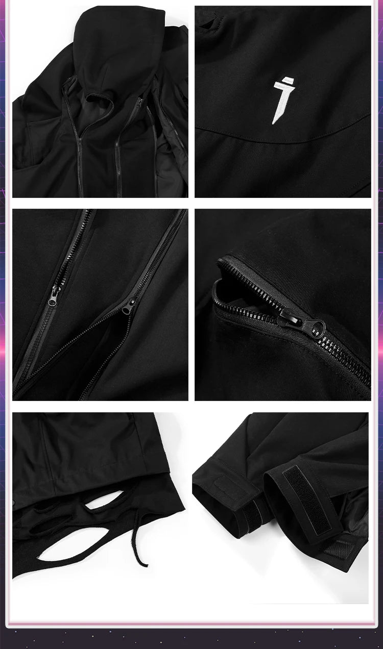 Unisex High Street Functional Cargo Jacket Techwear Fake two-piece Tactical Windbreaker Coats Streetwear Men's clothing Oversize - Ghost District