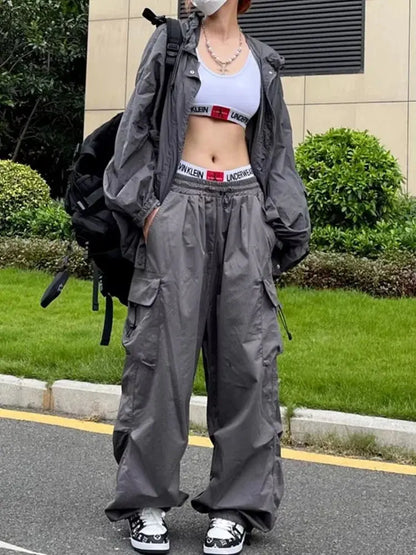 Retro Workwear Pants with Design Sense for Women's 2025 Summer Straight Leg Loose Wide Leg Pants - Ghost District