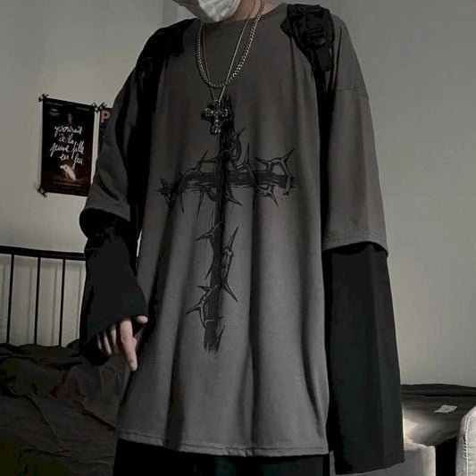 Men T Shirts autumn men Clothes anime casual Long Sleeved Oversized Y2K T-Shirt Harajuku Streetwear Academia Hip Hop tee tops Ghost District