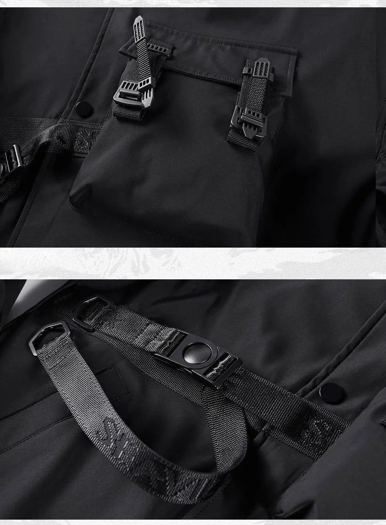 God of Death Bomber Jacket Chest Pocket Techwear Men Punk Hip Hop Tactical Streetwear Black Varsity Jackets Oversized MA1 Coats Ghost District