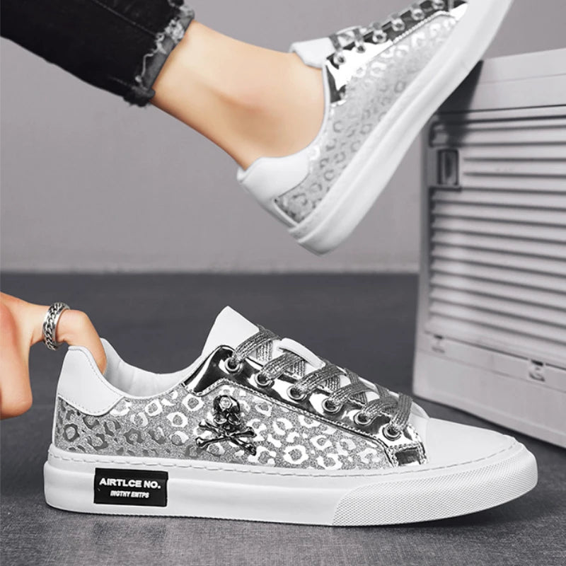 Trend Designer Casual Shoes for Men Street Tinsel Skulls Flats Vulcanized Fashion Brand Luxury Sneakers Jogging Man Sport Shoes - Ghost District