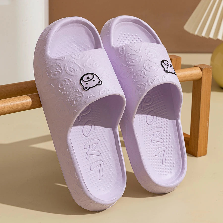 Summer Fashion Men's Slippers Printting Little Bear Sandals Indoor Bathroom Non-slip Soft Women Dormitory Casual Shoes Couple Ghost District