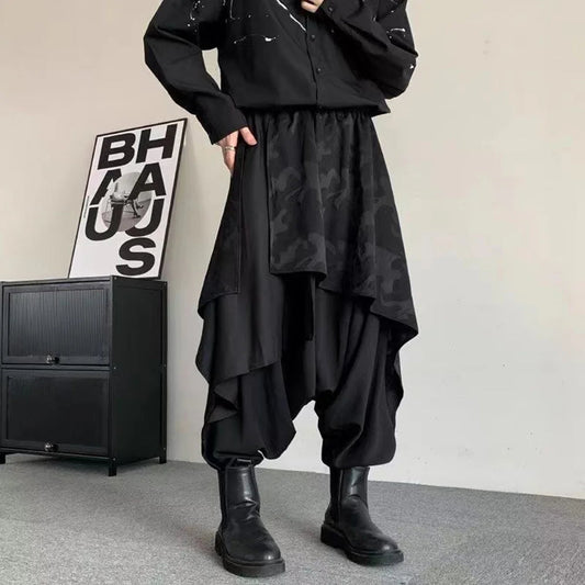 Mens Pants Skirt Japanese Samurai Style Antique Costumes Dark Irregular Elaborate Skirt Pants Design Harem Trousers 2025 Summer Ghost District