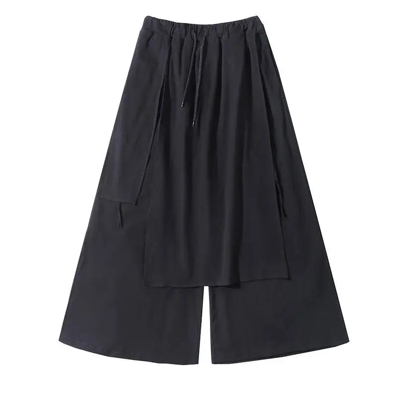 ARENS Techwear Wide Leg Pants Punk Gothic Black Trousers Male Goth Cotton Linens Summer Japanese Style Streetwear Hip Hop - Ghost District