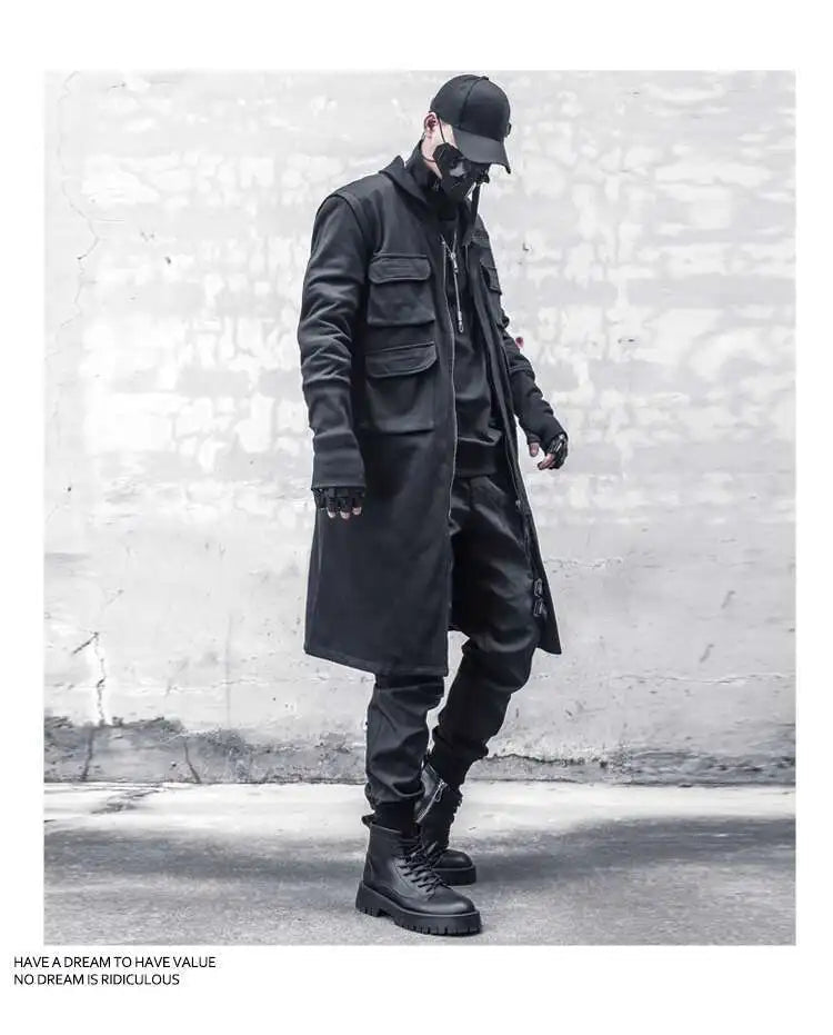 HKSH Spring Autumn New Man Tide Dark Functional Heavy Cloak Multi Pockets Jackets Loose Handsome Yamamoto Techwear Trench HK5607 Ghost District