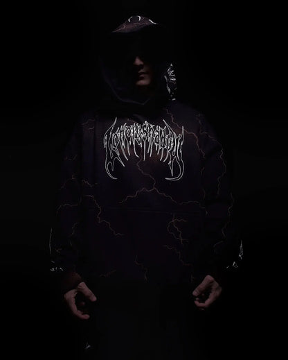 Y2K Harajuku Gothic Style White Oversized Hoodie with Intricate Skull Graphic Print Elaborate Holy Writ Script Design Streetwear - Ghost District