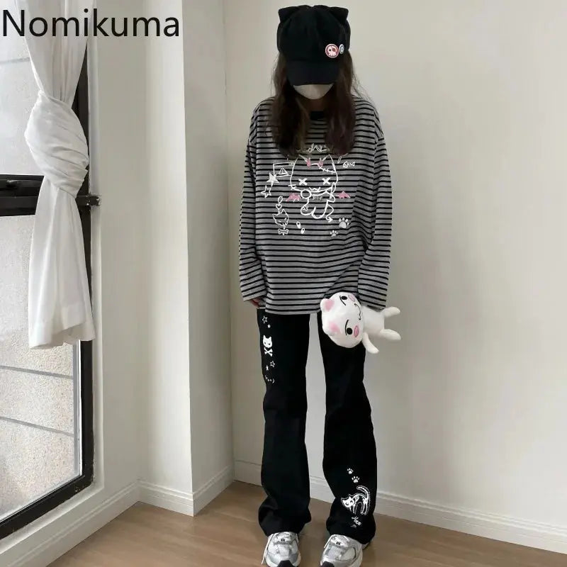 Japanese Y2k Pants Women Streetwear Skull Print Black Pantalon Femme Elastic Waist Casual Fashion Trousers 2025 New Bottoms - Ghost District