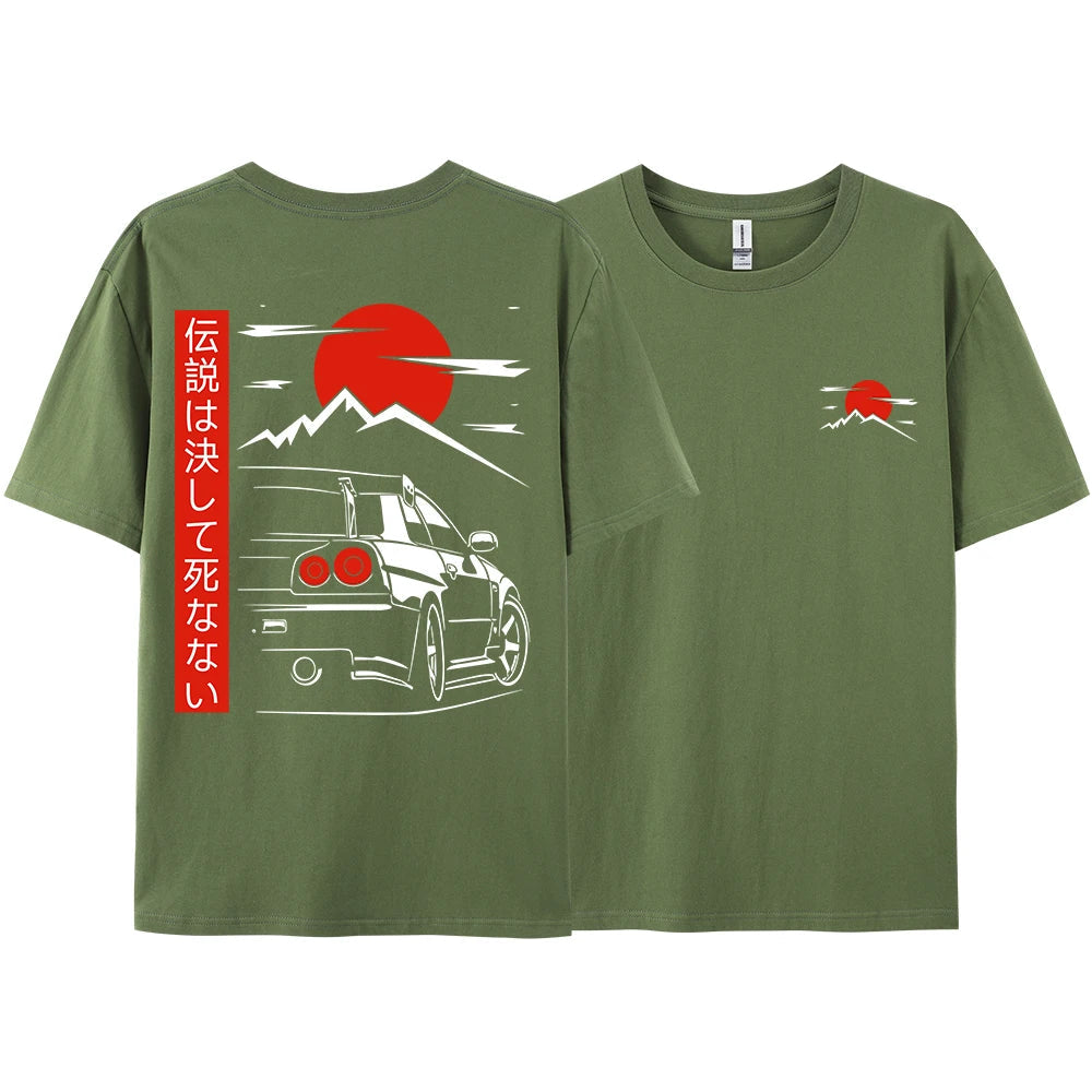 Japanese Style Car JDM Culture GTR Racing T Shirts Men Women Street Wear Original Design Oversized 100% Cotton Couple Tops Tees - Ghost District