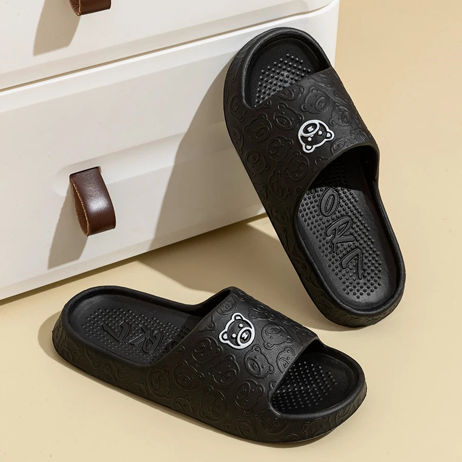Summer Fashion Men's Slippers Printting Little Bear Sandals Indoor Bathroom Non-slip Soft Women Dormitory Casual Shoes Couple Ghost District