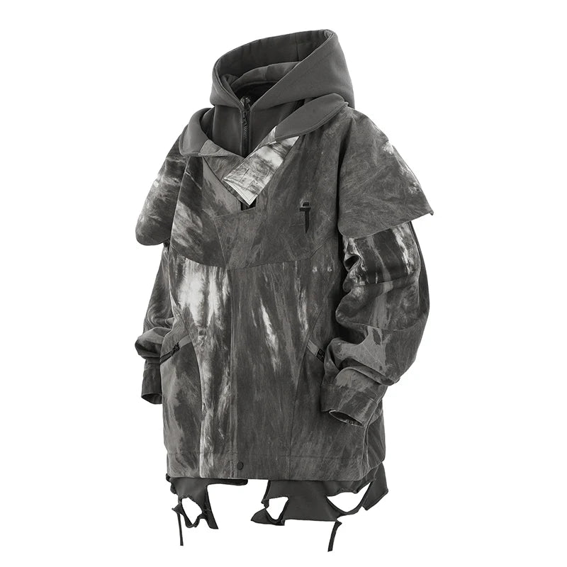 Unisex High Street Functional Cargo Jacket Techwear Fake two-piece Tactical Windbreaker Coats Streetwear Men's clothing Oversize - Ghost District