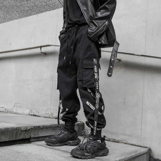 Stylish Techwear Men Cargo Pants  Hip Hop Streetwear High Street Jogger Male Trousers Ribbons Pockets Harem Pants for Male - Ghost District