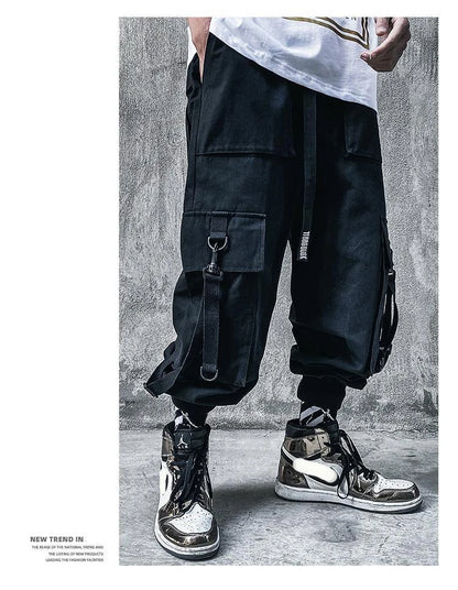 Techwear Ribbons Tactical Cargo Baggy Pants Jogger Men Casual Letter Hip Hop Teenager Sweatpants Joggers Cropped Pants For Men - Ghost District