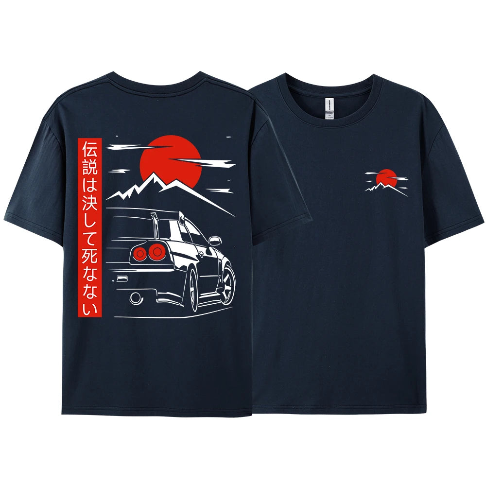 Japanese Style Car JDM Culture GTR Racing T Shirts Men Women Street Wear Original Design Oversized 100% Cotton Couple Tops Tees - Ghost District