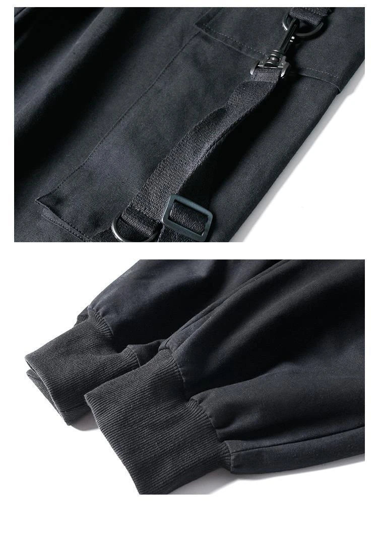 Techwear Ribbons Tactical Cargo Baggy Pants Jogger Men Casual Letter Hip Hop Teenager Sweatpants Joggers Cropped Pants For Men - Ghost District
