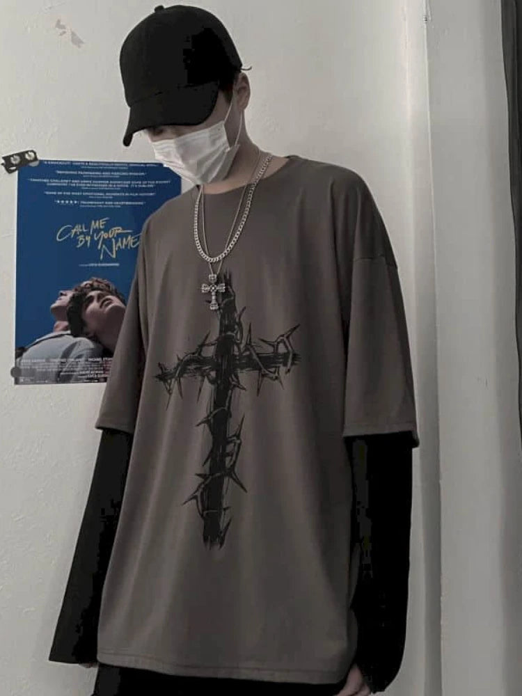 Men T Shirts autumn men Clothes anime casual Long Sleeved Oversized Y2K T-Shirt Harajuku Streetwear Academia Hip Hop tee tops Ghost District