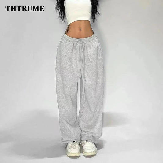 Casual Women Solid New Pant Fashion Summer Oversized Vintage Pocket Drawstring Wide Leg Pants Elegant Loose Baggy Chic Trousers Ghost District