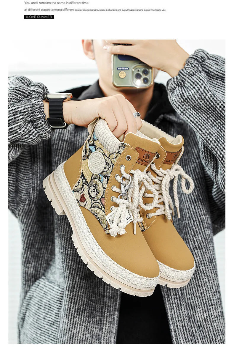 New Men's Winter Boots Outdoor Platform Boots 2023 Designer Men's Shoes Comfortable Desert Boots Street Style Motorcycle Boots - Ghost District