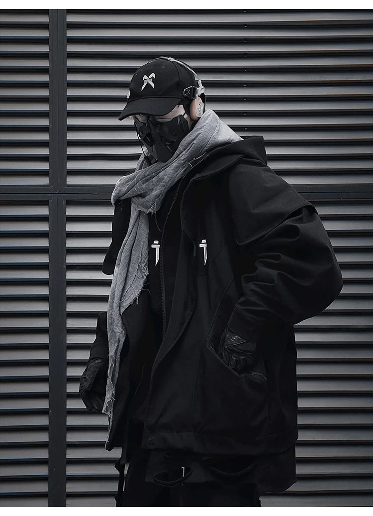 Unisex High Street Functional Cargo Jacket Techwear Fake two-piece Tactical Windbreaker Coats Streetwear Men's clothing Oversize - Ghost District