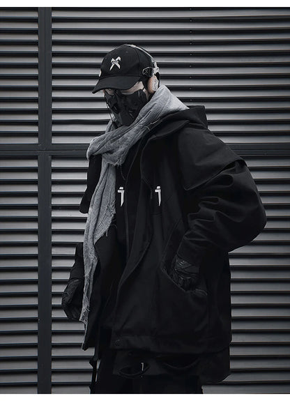 Unisex High Street Functional Cargo Jacket Techwear Fake two-piece Tactical Windbreaker Coats Streetwear Men's clothing Oversize - Ghost District